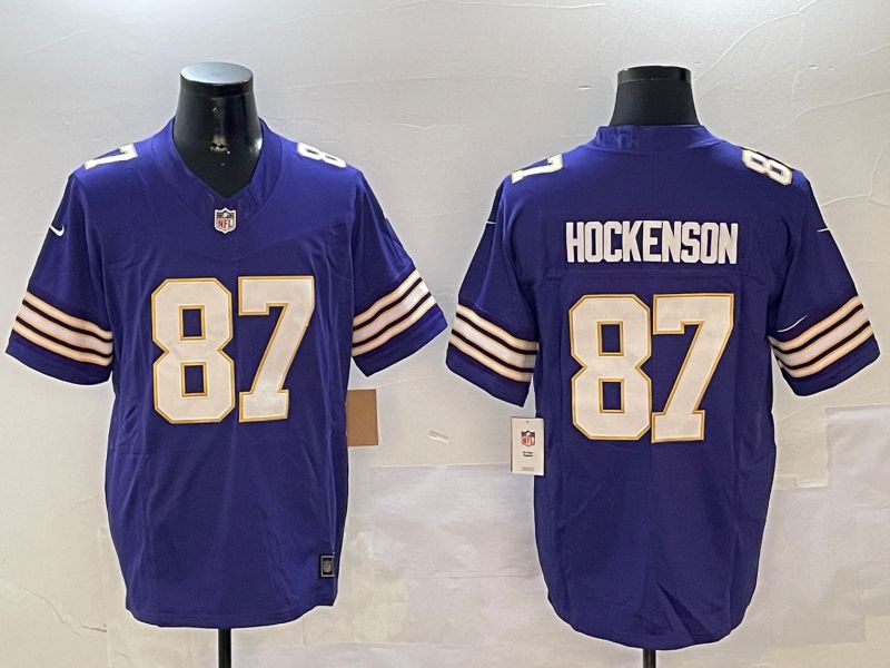 Men Minnesota Vikings 87 Hockenson Purple Throwback Three generation 2024 Nike Limited NFL Jersey style 1